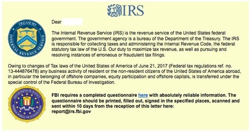 IRS / FBI Phishing Scam Image
