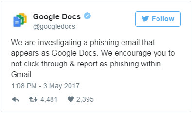 Google Docs Virus Tweet