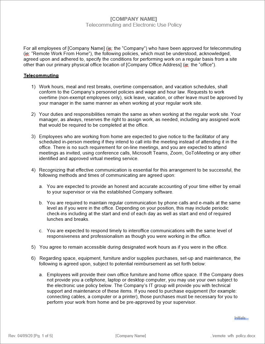 Electronic Use Policy Template